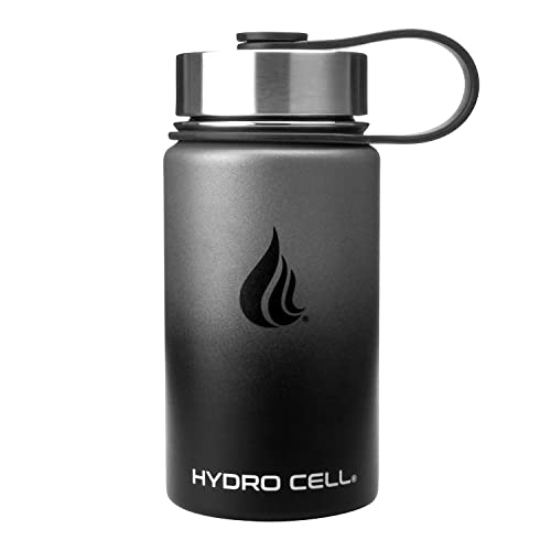 HYDRO CELL Stainless Steel Insulated Water Bottle with Straw - For Cold & Hot Drinks - Metal Vacuum Flask with Screw Cap and Modern Leakproof Sport Thermos for Kids & Adults (Graphite/Black 14oz)