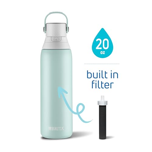 Brita Stainless Steel Premium Filtering Water Bottle, BPA-Free, Reusable, Insulated, Replaces 300 Plastic Water Bottles, Filter Lasts 2 Months or 40 Gallons, Includes 1 Filter, Glacier - 20 oz.