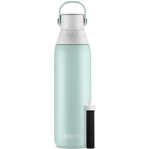 Brita Stainless Steel Premium Filtering Water Bottle, BPA-Free, Reusable, Insulated, Replaces 300 Plastic Water Bottles, Filter Lasts 2 Months or 40 Gallons, Includes 1 Filter, Glacier - 20 oz.