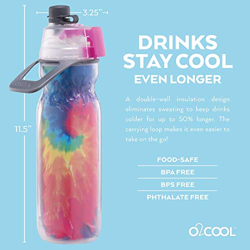 O2COOL ArcticSqueeze Insulated Mist 'N Sip Water Misting Bottle - Tie Dye, 20 Fluid Ounces, Plastic
