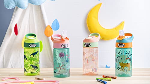 Zak Designs 16oz Riverside Kids Water Bottle with Spout Cover and Built-in Carrying Loop, Made of Durable Plastic, Leak-Proof Water Bottle Design for Travel (Unicorn & Dino Camo, Pack of 2)