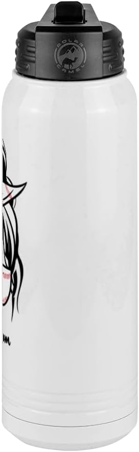 Baseball Mom Water Bottle, Messy Bun, White 30 oz Polar Camel with Straw Lid, Stainless Steel, Vacuum Insulated