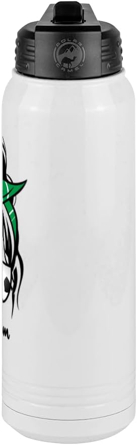 Soccer Mom Water Bottle, Messy Bun, White 30 oz Polar Camel with Straw Lid, Stainless Steel, Vacuum Insulated