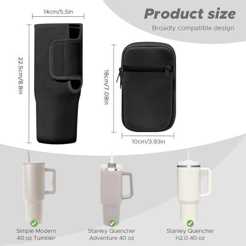 Watter Bottle Carrier Bag with Detachable Pocket Compatible with Stanley& Simple Morden 40oz Tumbler with Handle,Water Cup Holder with Adjustable Shoulder Strap& Carabiner for Stanley Cup Accessories