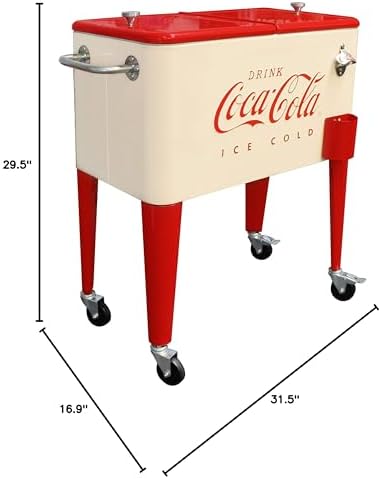 Leigh Country CP 98111 Cream and Red 60 Qt. Coca-Cola Rolling Cooler, Cream & Red