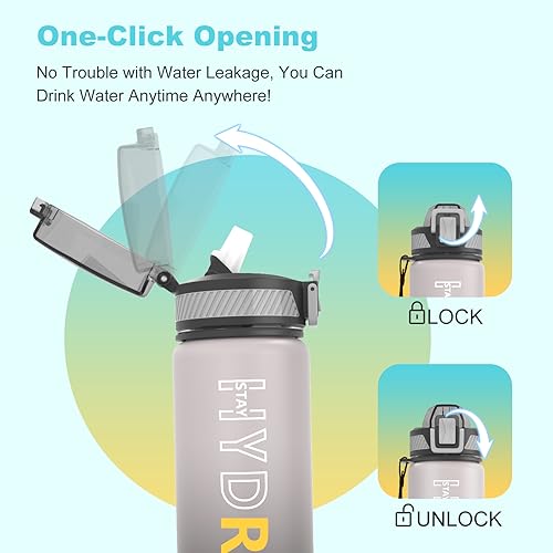 QLUR Water Bottle with Straw, 27 oz Motivational Water Bottles with Time Marker to Drink, Tritan BPA Free, 800ml Sports Water Bottle with Carry Strap LeakProof for School Fitness Outdoor (1Pack)