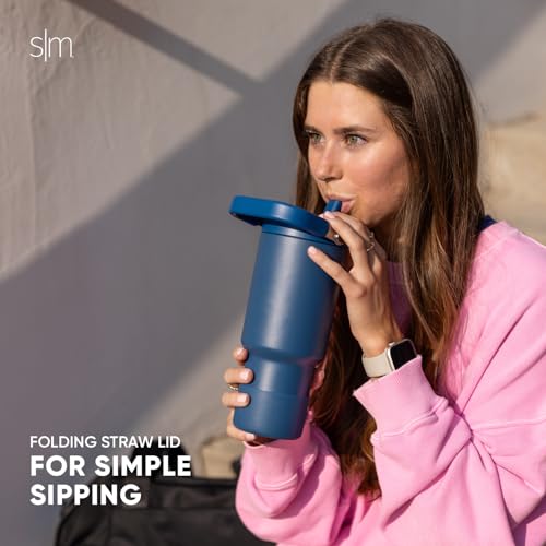 Simple Modern Trek Pivot | 40oz Flip Straw Tumbler with Handle | Water Bottle & Boot | Interchangeable Straw & Chug Lids | Insulated Stainless Steel Jug | Gym Sports Outdoors | Blush Tie Dye
