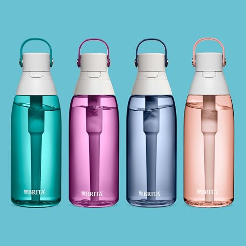 Brita Hard-Sided Plastic Premium Filtering Water Bottle, BPA-Free, Reusable, Replaces 300 Plastic Water Bottles, Filter Lasts 2 Months or 40 Gallons, Includes 1 Filter, Blush - 36 oz.