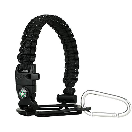 Paracord Handle - Fits Wide Mouth Bottles 12oz to 64oz - Durable Carrier, Paracord Carrier Strap Cord with Safety Ring,Compass and Carabiner - Ideal Water Bottle Handle Strap (Rainbow)