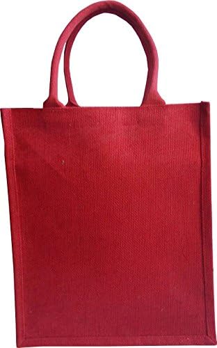 KVR natural Jute burlap wine beer water bottle cum can carrier bag with option to use as Grocery & lunch bag, Eco Environment Friendly versatile flexible(6 bottle bag, Red)