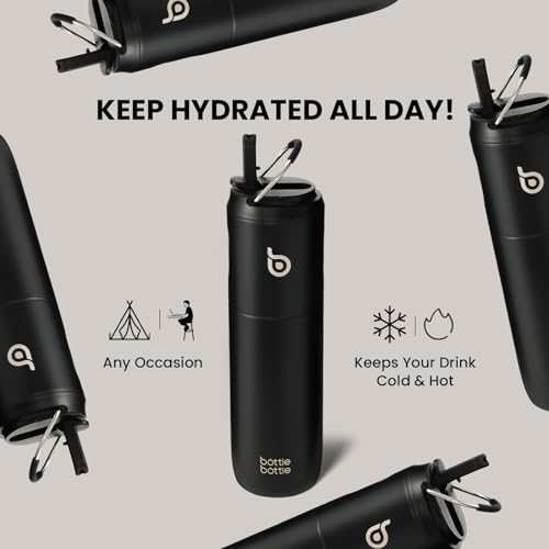 BOTTLE BOTTLE Insulated Water Bottle 24oz with Straw Lid and Handle for Sports Travel Gym Stainless Steel Water Bottles Double-Wall Vacuum Metal Thermos Bottles Leak Proof BPA-Free (Petal Passion)