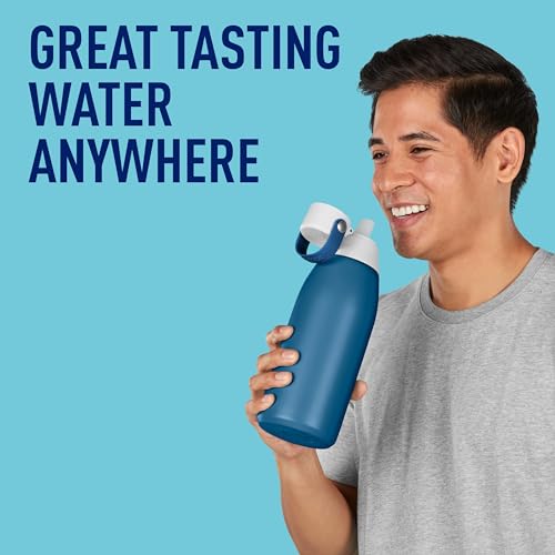 Brita Stainless Steel Premium Filtering Water Bottle, BPA-Free, Reusable, Insulated, Replaces 300 Plastic Water Bottles, Filter Lasts 2 Months or 40 Gallons, Includes 1 Filter, Marina - 32 oz.