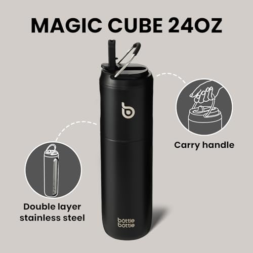 BOTTLE BOTTLE Insulated Water Bottle 24oz with Straw Lid and Handle for Sports Travel Gym Stainless Steel Water Bottles Double-Wall Vacuum Metal Thermos Bottles Leak Proof BPA-Free (Petal Passion)