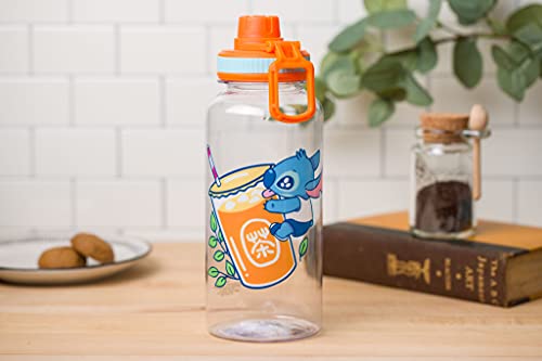 Silver Buffalo Lilo and Stitch Cute Fruit Bubble Tea Twist Spout Plastic Water Bottle with Holographic Stickers You Stick Yourself, 32 Ounces