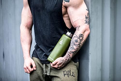 HYDRO CELL Stainless Steel Insulated Water Bottle with Straw - For Cold & Hot Drinks - Metal Vacuum Flask with Screw Cap and Modern Leakproof Sport Thermos for Kids & Adults (Army 40oz)