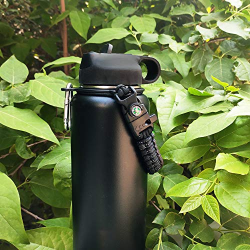 Paracord Handle - Fits Wide Mouth Bottles 12oz to 64oz - Durable Carrier, Paracord Carrier Strap Cord with Safety Ring,Compass and Carabiner - Ideal Water Bottle Handle Strap (Rainbow)