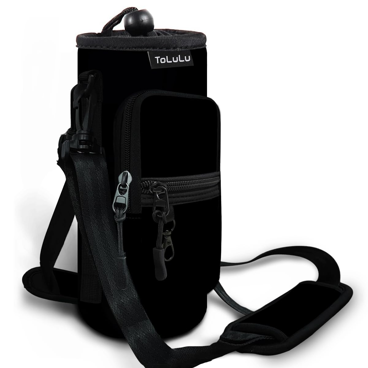 ToLuLu 25/32oz Water Bottle Carrier Bag with Phone Pocket,Insulated Neoprene Adjustable Shoulder Strap Water Bottle Pouch Case, Crossbody Water Bottle Holder Sling Sleeve for Men Women Kids, Black