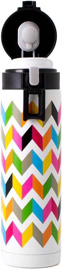 French Bull Double Wall Stainless Steel Vacuum Insulated Bottle, Travel Mug, Tumbler, Thermos, Flask with Easy Open Spill-Proof Lid, 17oz, Ziggy