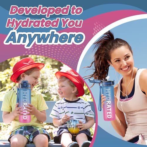 QLUR Water Bottle with Straw, 32 oz Motivational Water Bottles with Time Marker to Drink, Tritan BPA Free, 1L Sports Water Bottle with Carry Strap LeakProof for Women Gym Fitness Outdoor (1 Pack)