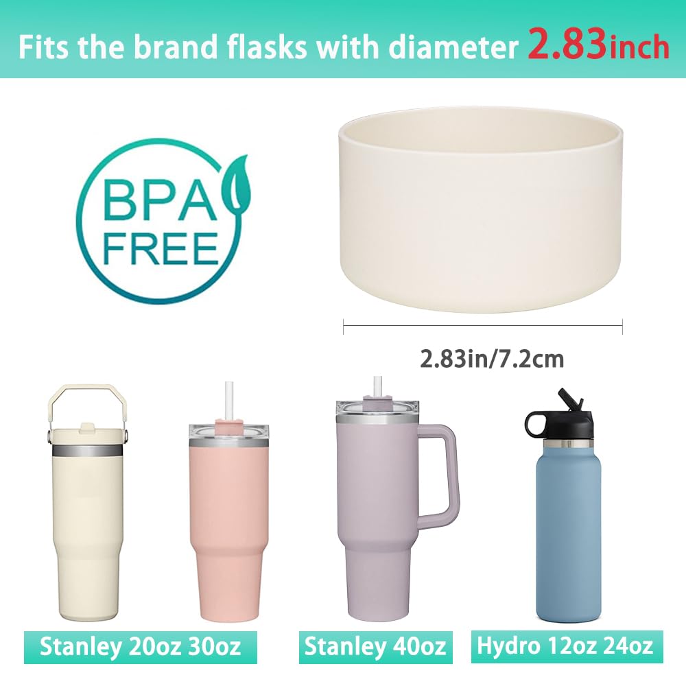 WK IEASON 2 Pcs Tumbler Bottom Protector Boot for Stanley Quencher Adventure 40oz & Stanley IceFlow 20oz 30oz and Compatible with Hydro Flask Water Bottle 12oz 21oz 24oz (Creamx2)