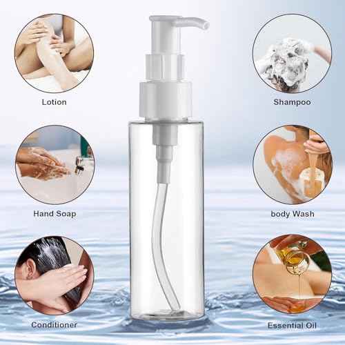 Cosywell Empty Plastic Pump Bottles Dispenser TSA Approved 3.4oz 4 Pack Portable Empty Refillable Container Clear Plastic Lotion Pump Dispenser Bottle for Facial Cleansing Oil Shampoo Shower Gel