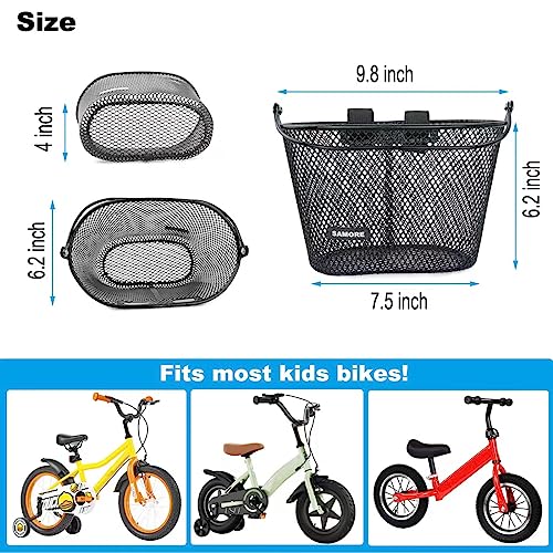 SAMORE Front Bike Basket for Kids Metal Black Bicycle Baskets for Girls & Boys Children Bike Basket with Handle Fits Triycle, Scooter, Balance Bike