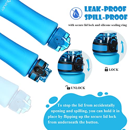 OLDLEY Kids Water Bottle for School with Straw Chug Lid, 15 oz Unbreakable Leak-Proof BPA-Free Motivational Water Bottles with Time Marker for Travel Sports Gym, 2 Lids, Blue