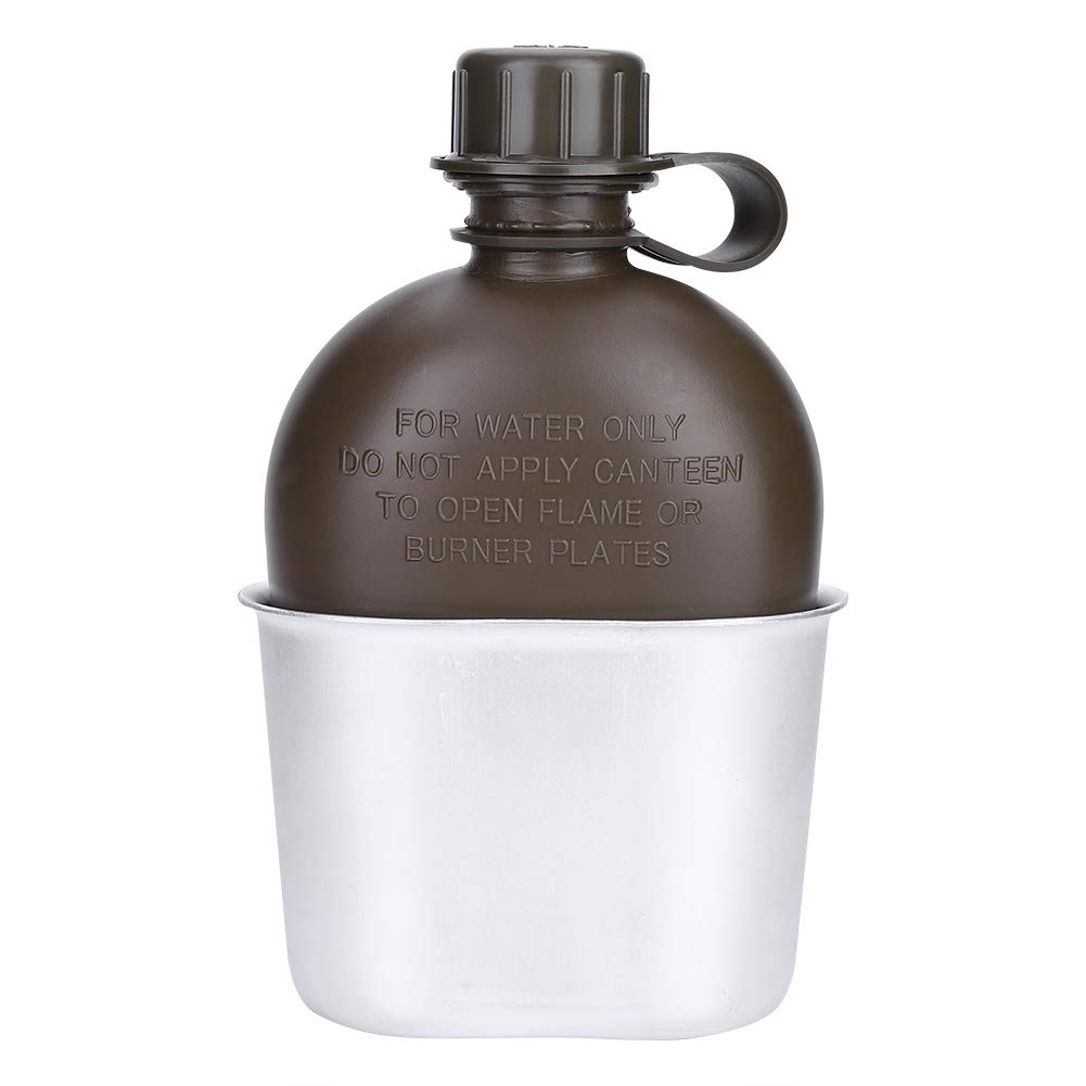 Outdoor Canteen,Aluminum Camouflage Bag Water Bottle with Quart Cup for Hiking Camping