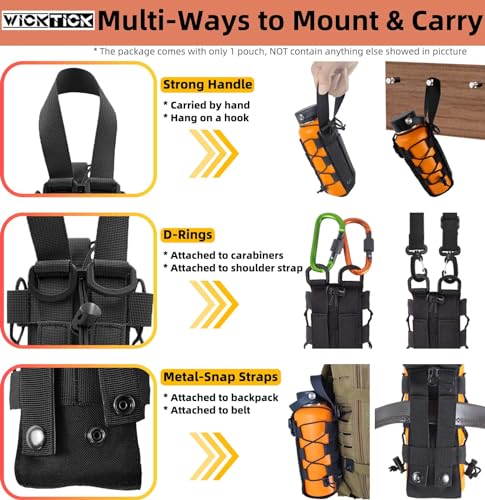 WICKTICK Molle Water Bottle Holder Pouch 16 24 32 40 64 oz - Multi-Purpose Tactical Fuel Bottle Bag, Adjustable Size for Outdoor Activities, Adapted to Backpack/Vest/Belt (Black, Classic)