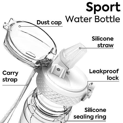 OLDLEY Kids Water Bottle with Straw 15 oz BPA-Free Leak-Proof Motivational Water Bottles with Time Marker for School Sports Travel Gym, Easy to Use for Girls Goys, 1 Straw Lid, Transparent