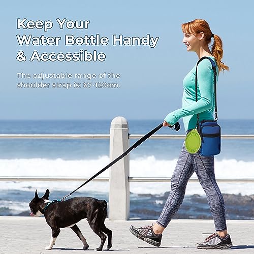 Nuovoware Water Bottle Carrier, 40oz Bottle Carrier Sports Water Bottle Holder with Adjustable Shoulder Strap, 2 Pockets Flask Sling Bag Drawstring Pouch for Climbing Hiking Walking, Blue