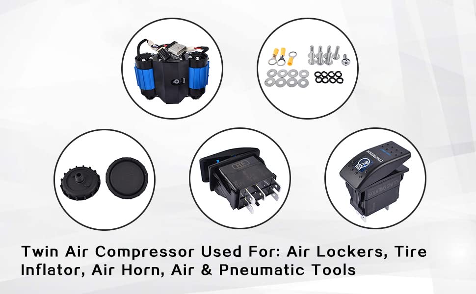 Universal High Performance On-Board Twin Air Compressor 12 Volts Replacement For ARB CKMTA12, For Tire Inflator Air Horn Air Tools Air Lockers Locking Differentials and Pneumatic Tools