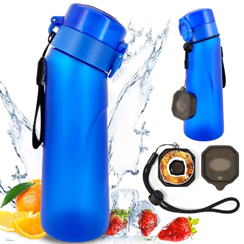 Jcxuot Air Water Bottle with Flavor Pods, 750ML Scent Water Cup with Flavor Pods Box,0% Sugar Fragrance Water Bottle Suitable for Outdoor Sports (Blue+1pods)
