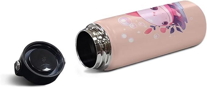 Pink Axolotl Stainless Steel Water Bottle with Handle 18 Oz Vacuum Stainless Steel Reusable Leak & Sweat Proof Gym Sports Travel Water Bottle