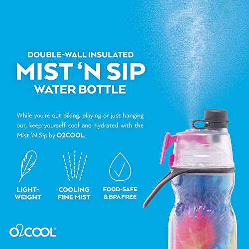 O2COOL ArcticSqueeze Insulated Mist 'N Sip Water Misting Bottle - Tie Dye, 20 Fluid Ounces, Plastic