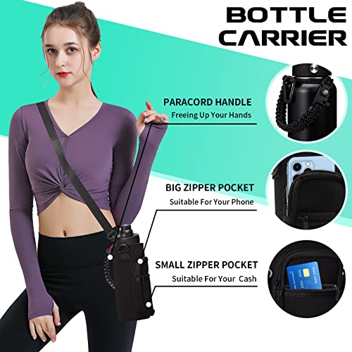 Half-gallon Insulated Water-Bottle with Straw - Stainless Steel Thermo Jug with Spout Straws Lids, Paracord Handle & Bottle Sleeve, 64OZ Vacuum Thermo Bottle for Outdoor Working Camping Trip