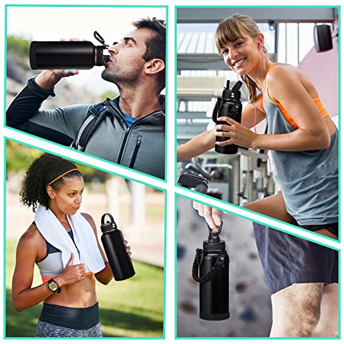 Half-gallon Insulated Water-Bottle with Straw - Stainless Steel Thermo Jug with Spout Straws Lids, Paracord Handle & Bottle Sleeve, 64OZ Vacuum Thermo Bottle for Outdoor Working Camping Trip