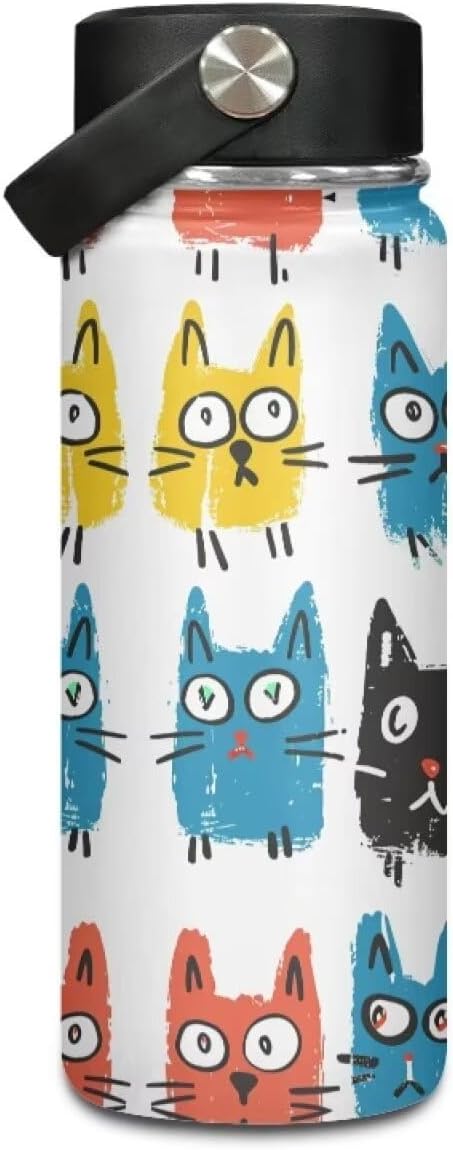 Cat Print Insulated Water Bottle 20 Oz Stainless Steel Double Wall Vacuum Insulated Sports Water Bottle Reusable Travel Cup