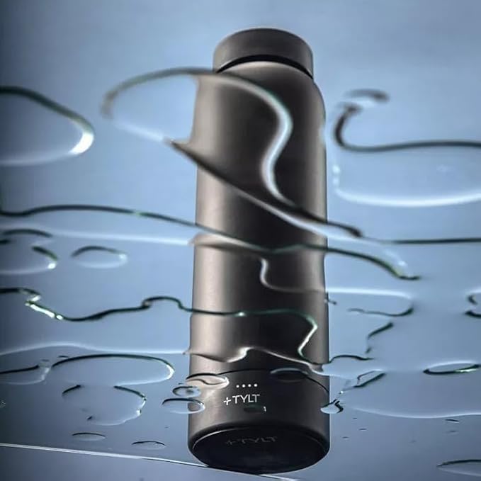 TYLT Power Bottle 2.0, All-In-One 24 oz Stainless Steel Wide Mouth Water Bottle & Removable 5700 MAH Portable Power Bank, Dishwasher Safe, Cup Holder Compatible, Lanyard Handle, Black