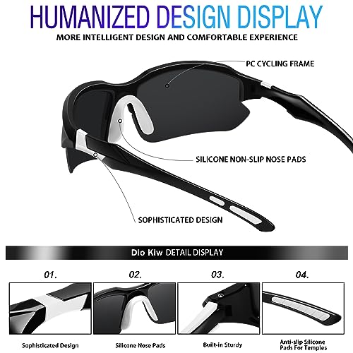 DioKiw 3PACK Sports Polarized Sunglasses for Men Cycling Running Fishing UV400 Protection Sun Glasses Lightweight Half Frame Goggles