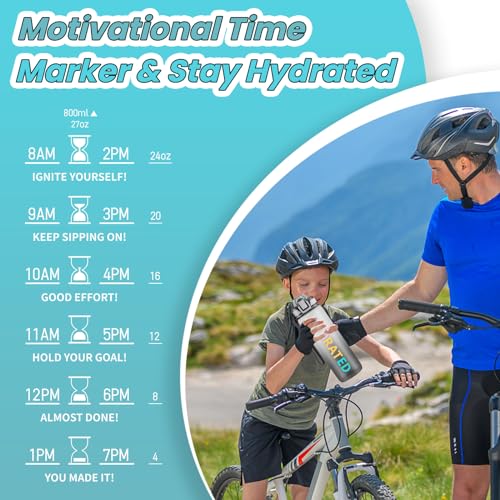 QLUR Water Bottle with Straw, 27 oz Motivational Water Bottles with Time Marker to Drink, Tritan BPA Free, 800ml Sports Water Bottle with Carry Strap LeakProof for School Fitness Outdoor (1Pack)