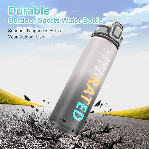 QLUR Water Bottle with Straw, 27 oz Motivational Water Bottles with Time Marker to Drink, Tritan BPA Free, 800ml Sports Water Bottle with Carry Strap LeakProof for School Fitness Outdoor (1Pack)