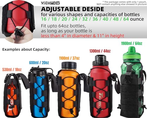 WICKTICK Molle Water Bottle Holder Pouch 16 24 32 40 64 oz - Multi-Purpose Tactical Fuel Bottle Bag, Adjustable Size for Outdoor Activities, Adapted to Backpack/Vest/Belt (Black, Classic)