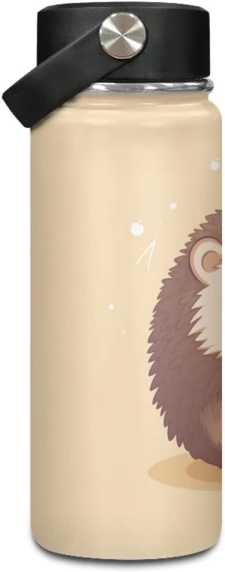 Hedgehog Workout Water Bottle For Women Men Insulated, 20 Oz Stainless Steel Water Bottle with Handle Suitable for Work School Gym Travelling