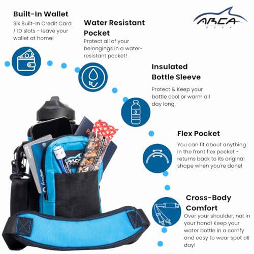Arca Gear 32 oz Hydro Carrier - Insulated Water Bottle Sling w/Carry Handle, Shoulder Strap, Wallet and Two Pouches - The Perfect Flask Accessory - Black