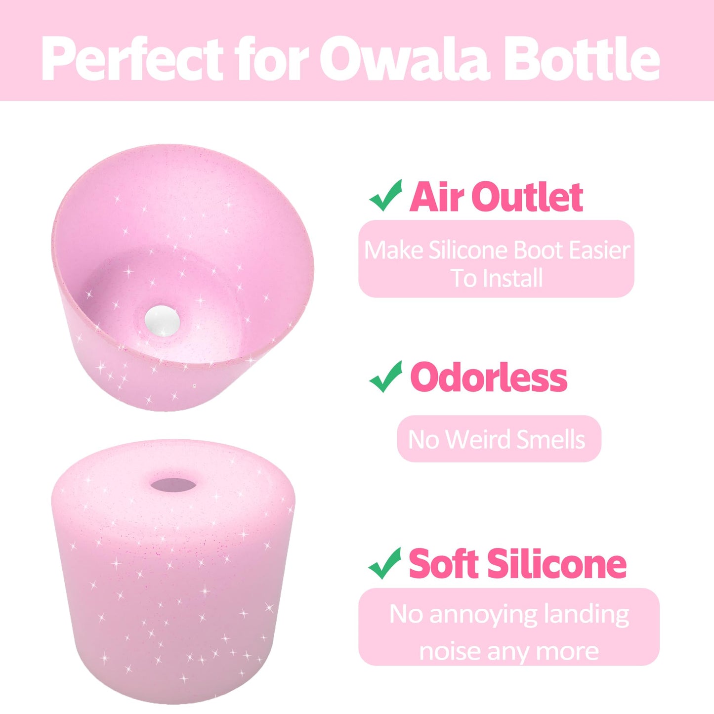 2PCS Silicone Water Bottle Boot for Owala 24oz 32oz 40oz,Anti-Slip Protective Sleeve Bottom Bumper Protector for FreeSip, Twist, and Flip Stainless Steel Water Bottles (Clear Glitter Pink, 24oz)