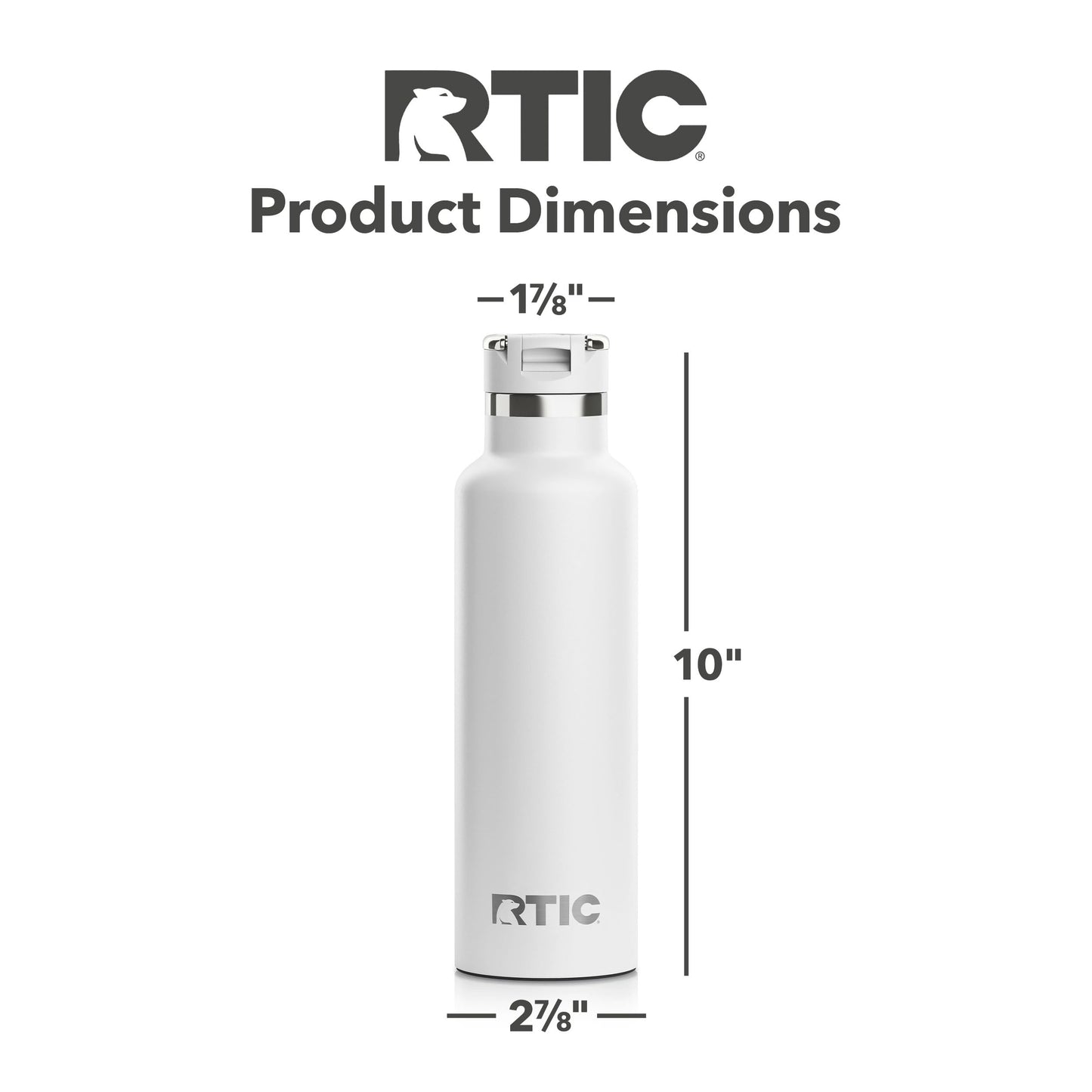 RTIC 20oz Journey Bottle Metal Stainless Steel Vacuum Insulated, BPA Free, Reusable, for Water, Hot and Cold Drinks, Travel, Sports, Camping, White
