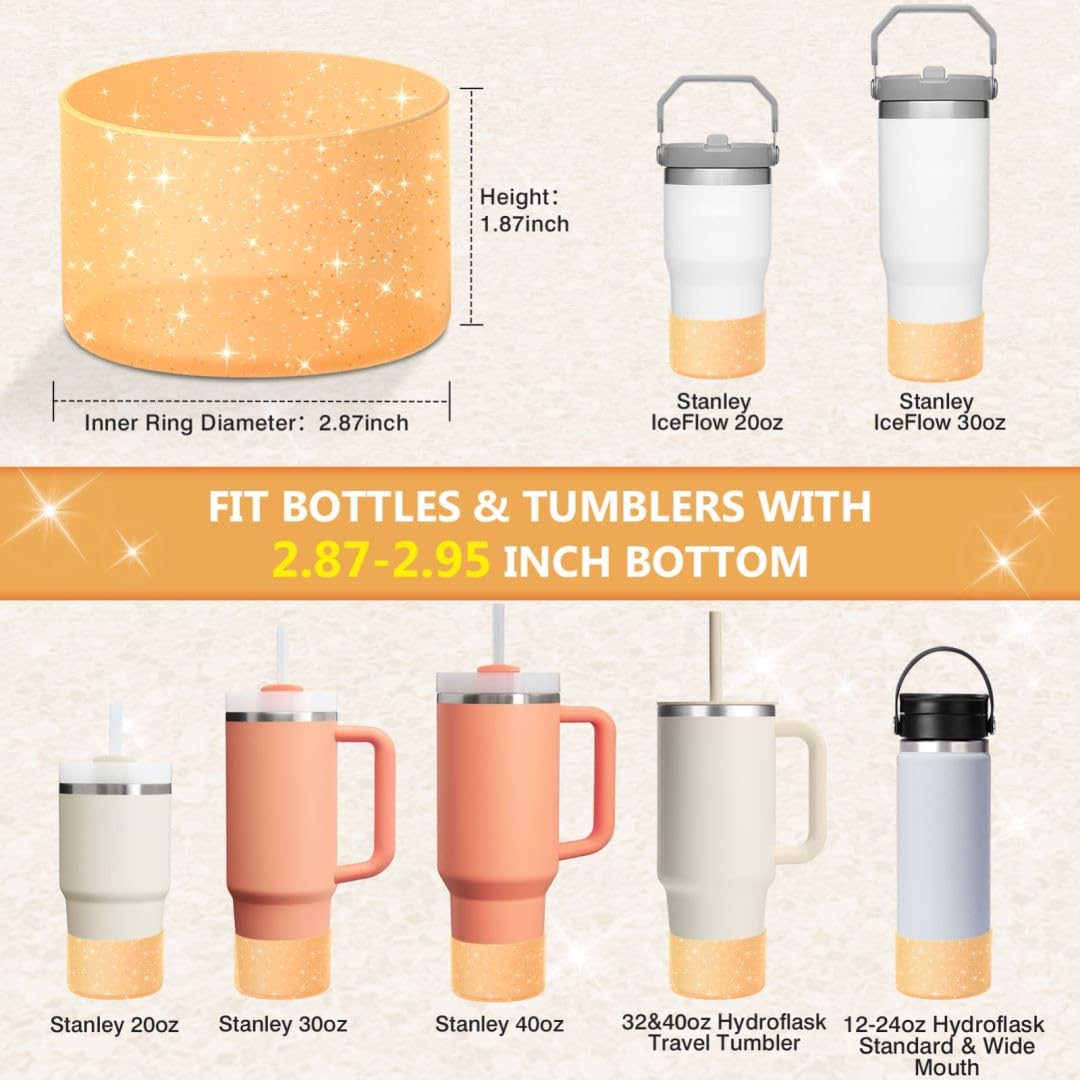 WUQID Protective Bling Silicone Boot Sleeve, Compatible with Stanley Tumbler 20-40oz & Hydro Flask Bottle 12oz-24oz, Glitter Reduces Dents Sleeve Cover for More Bottles/Tumblers Bottom of 2.83-2.95in