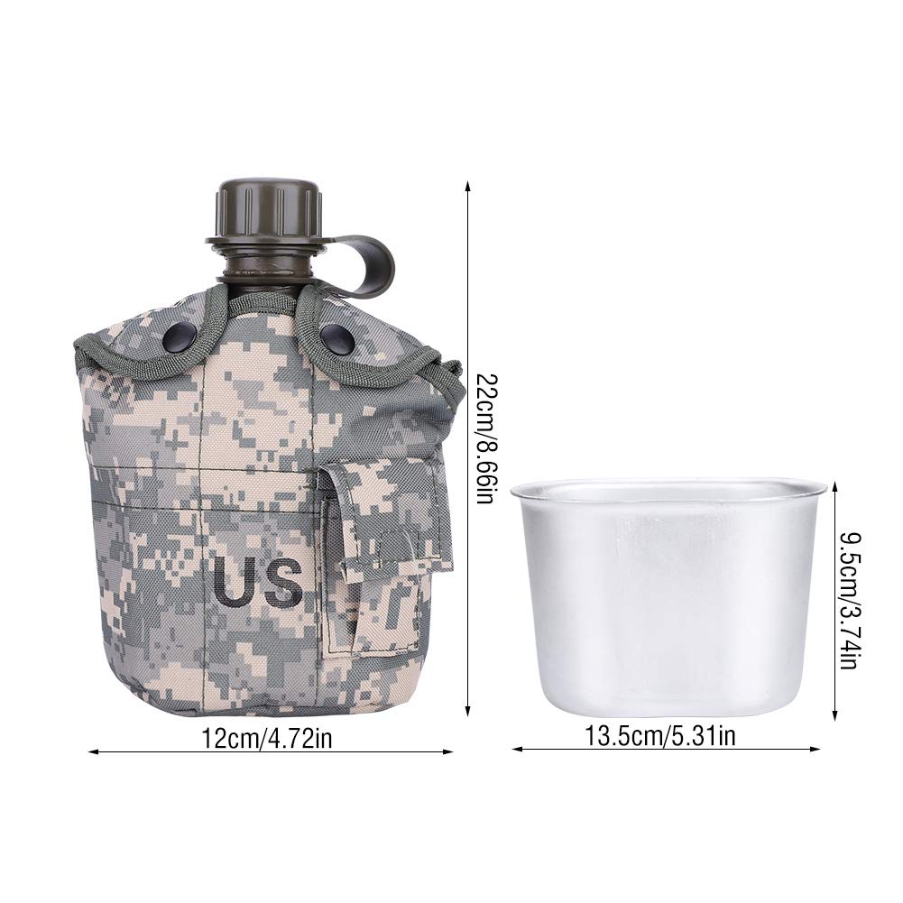 Outdoor Canteen,Aluminum Camouflage Bag Water Bottle with Quart Cup for Hiking Camping