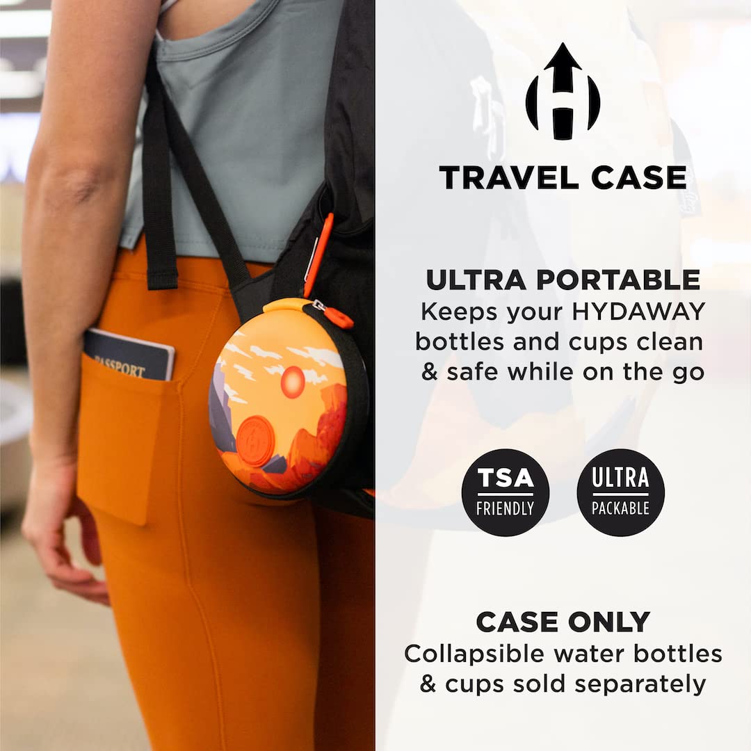 HYDAWAY Collapsible Water Bottle Travel Case - Store & Protect Bottles, Bowls & Folding Cups I Travel, Camping, Hiking & Festival Essentials, TSA Mini Accessory Bag for Air Travel with Carabiner Clip